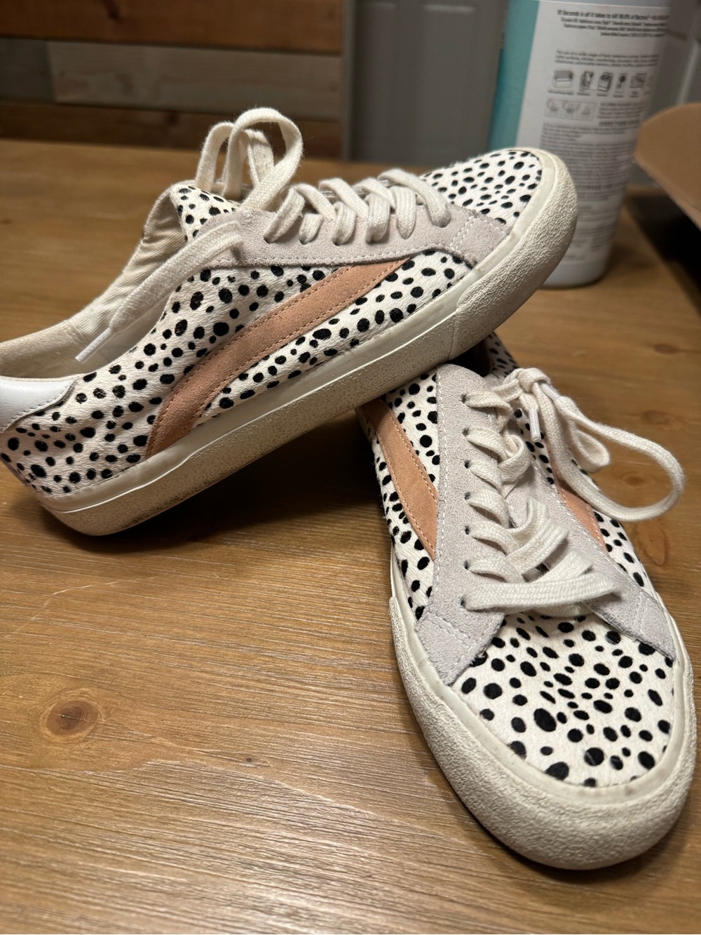 Madewell Cream Dalmatian-Print Sneakers with Blush Side Stripe